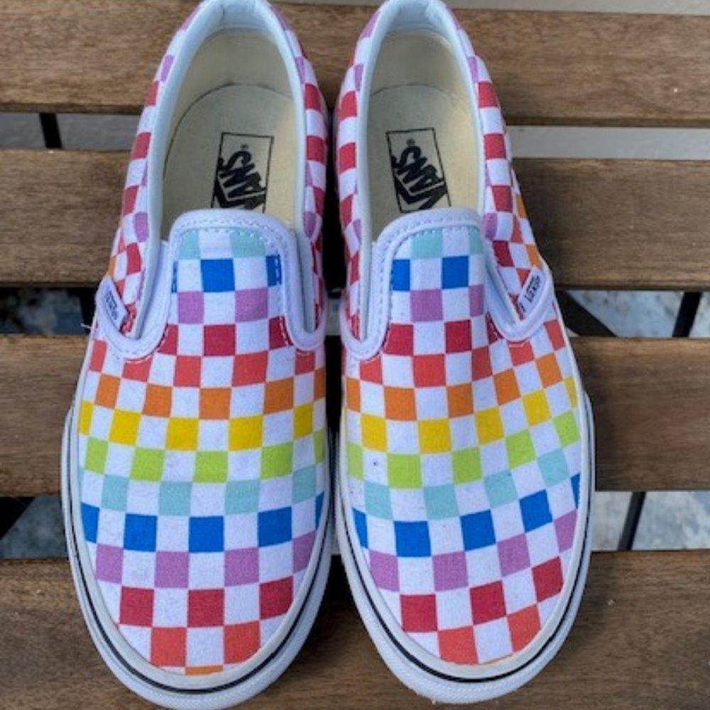Rainbow Checkered Vans Slip-Ons